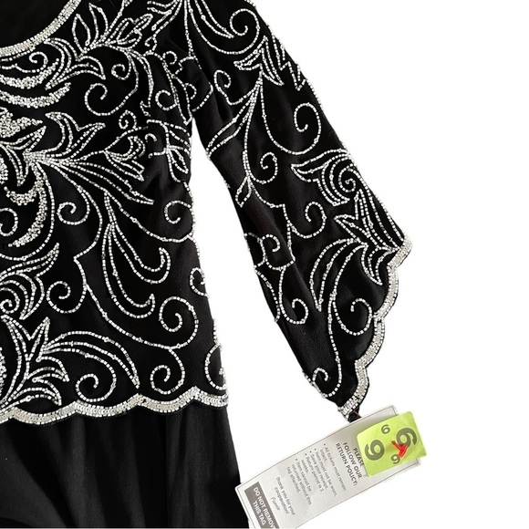 NEW J Kara Black Long Gown Sequin Beaded‎ Bodice Chiffon Formal Elegant Dress 6 - Picture 7 of 10